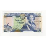 Jersey 20 Pounds issued 1989, scarce REPLACEMENT note signed Leslie May, serial CZ002715 (TBB