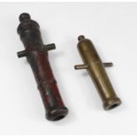 Model brass/bronze Cannons without carriages. Probably Victorian. Both with Cascabel & Trunnions.