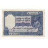 India 10 Rupees issued 1917 - 1930, King George V portrait, J/41 063352, (Pick7b), without spindle