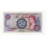 Isle of Man 5 Pounds 1972 issue, signed P.H.G. Stallard, serial No. 633247 (IMPM M510, Pick30a)