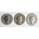 Roman Imperial silver antoniniani of Gordian III, reverse:- Roma seated left, Sear 8658, NEF, next a