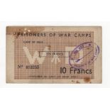 Prisoner of War camps note WW2 10 Francs, this a very rare issue for use in British Camps in France,