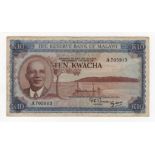 Malawi 10 Kwacha issued 1971 (law 1964), portrait President Hastings Banda at left, serial