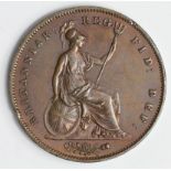 Penny 1847 OT, lightly cleaned EF, edge nick.