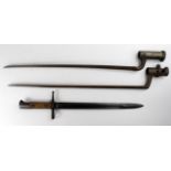 Bayonets without scabbards: 1) Italian Model 1891 blued blade. Good condition. 2) 1842 Pattern