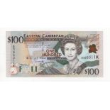 Eastern Caribbean 100 Dollars issued 1998 for St. Kitts (K suffix), serial B395311K (TBB B220k,