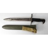 Bayonet: U.S. M1 Rifle Bayonet in its plastic scabbard with khaki frog (a/f). Service worn overall.