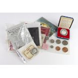 World Proof & Commemorative Coins & Sets, a small box full of material including silver.