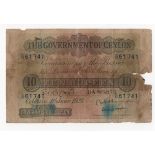 Ceylon 10 Rupees dated 1st June 1926, very rare early date, serial C/43 61741, (TBB B217b, Pick24a),