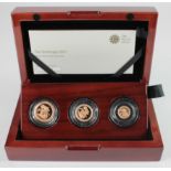 Three coin set 2017 (Sovereign, Half Sovereign & Quarter Sovereign). Proof FDC in the plush box of