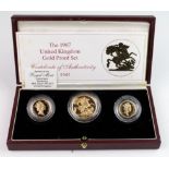Three coin set 1987 (Two Pounds, Sovereign & Half Sovereign) FDC boxed as issued