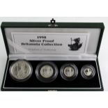 Britannia Silver Proof four coin set 1998. aFDC/FDC boxed as issued
