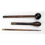 Gun Spares: 1) Pistol cleaning rod. Victorian wood with brass ferrule threaded for jag head. 2)