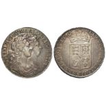 Halfcrown 1689 Primo, first reverse, caul and interior frosted, with pearls, S.3434, VF, a few