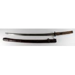 Japanese Samurai Katana sword, complete with scabbard, the scabbard leather covered for campaign