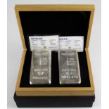 Metalor Silver 1 Kilo bars (2). Both housed in a plush wooden case with certificates