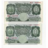 Catterns (2), 1 Pound issued 1930 serial N07 595889 & T33 179156, (B225, Pick363b) light dents