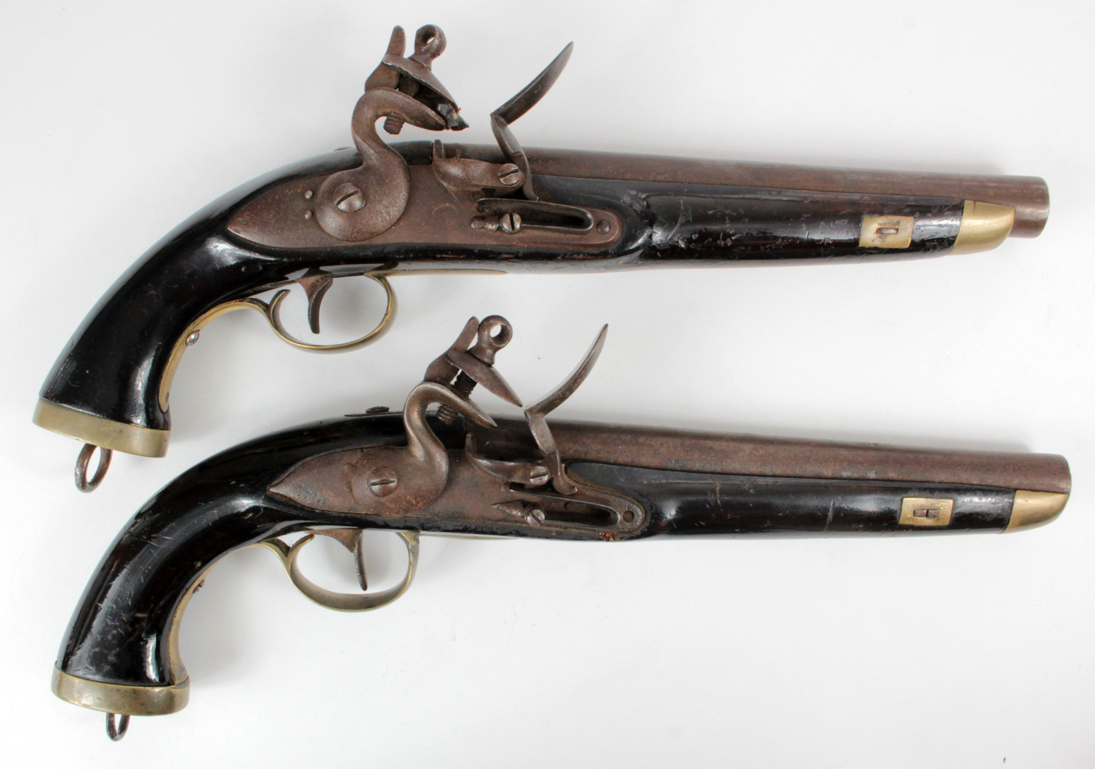 18th Century pair of matched Belgium flintlock Sea Service pistols