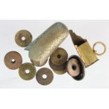 Bag of 10x brass SMLE butt marker discs, chape for Japanese sword, ornate design (Ishizuke) and a