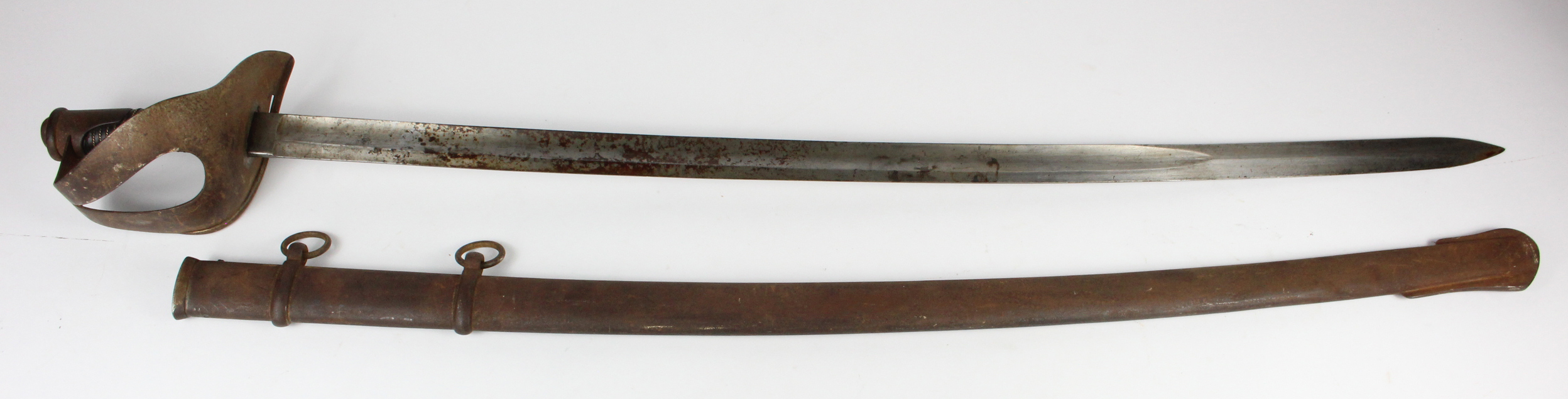 Continental 19th century heavy cavalry troopers sword possibly Italian in its steel scabbard