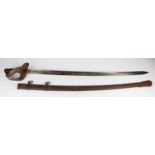 Continental 19th century heavy cavalry troopers sword possibly Italian in its steel scabbard