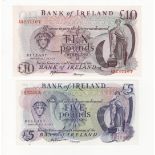 Northern Ireland, Bank of Ireland (2), 10 Pounds and 5 Pounds issued 1980's signed D.F.Harrison, (