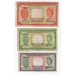 Malaya & British Borneo (3), 10 Dollars, 5 Dollars and 1 Dollar dated 21st March 1953, (TBB B101 -