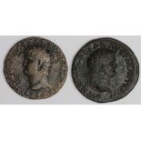 Nero as, reverse:- Victory alighting, bust right, Rome Mint, GF with a ditto but bust left, Lugdunum