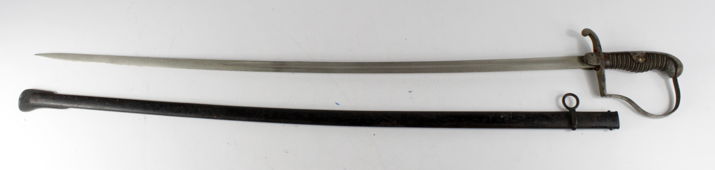 German M89 NCO Sword with scabbard, pre 1910 type, no maker mark. Cross guard stamped '33.A.1.33'.