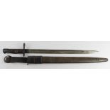 Bayonet: U.S. WW1 P'17 bayonet in its steel mounted leather scabbard with leather Home Guard frog.