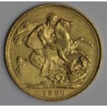 Sovereign 1890S, Sydney Mint, Australia, nVF