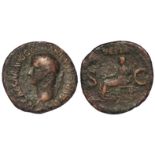 Caligula as, Rome Mint 37-38 A.D., reverse:- Vesta seated left, holding patera and sceptre, Sear