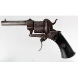 19th Century Belgium pinfire revolver with silver inlay to the frame and back strap