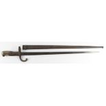 Bayonet: French Model 1874 Gras Epee Bayonet in its steel scabbard. Worn and rusted overall. Old