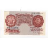 O'Brien 10 Shillings issued 1955, rare REPLACEMENT note, serial 59A 006409, (B272, Pick368c) small