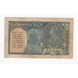 India 1 Rupee dated 1935, portrait King George V at right, signed J.W. Kelly, serial 57C 052689 (TBB