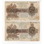 Warren Fisher 1 Pound (2) issued 1927, both First Series for this issue, serial S1/12 521827 & S1/47