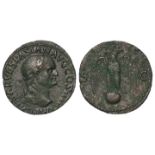 Vespasian copper as, reverse:- Eagle standing on globe, facing, wings open, head right, Sear 2362