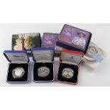GB Silver Proof Crowns / £5s (9) 1997, 98, 1999 "Diana", 1999 "Millennium", 1999 / 2000 "Millennium"