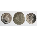 Roman silver denarii of Octavian and Agrippa, F next Julius Caesar F and lastly Otho GF all sold 'as