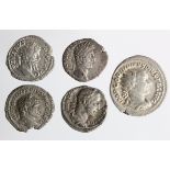Roman Imperial silver denarii of Commodus, short edge splits one leading to hairline, GF, with a