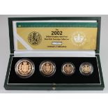 Four coin set 2002 (Five Pounds, Two Pounds, Sovereign & Half Sovereign) FDC boxed as issued