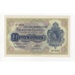 Falkland Islands 1 Pound dated 20th February 1974, Queen Elizabeth II portrait at right, serial