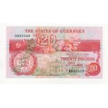 Guernsey 20 Pounds issued 1991 - 1995, signed D.P. Trestain, HIGH serial B999923, (TBB B160b,