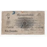 Wales Provincial note Newport Old Bank, Monmouthshire, 5 Pounds dated 1st May 1845, series no.
