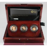 Three coin set 2015 (Sovereign, Half Sovereign & Quarter Sovereign). Proof FDC in the plush box of