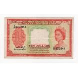 Malaya & British Borneo 10 Dollars dated 21st March 1953, portrait Queen Elizabeth II at right,