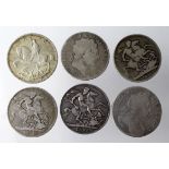 GB Crowns (6) 1696-1935 various, mixed grade.