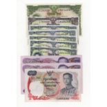 Thailand (10), 500 Baht issued 1998 EF/EF+, 500 Baht issued 1992 UNC, 100 Baht issued 1968 EF, 20