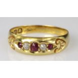 18ct ruby and diamond band ring, finger size N, weight 2.6g